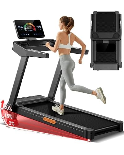 Treadmill for Home Foldable with 20% Incline, 14KM/H Folding Treadmills with Handles, Portable Indoor Running Machine with 180KG Weight Capacity, Large Running Belt and LED Touch Screen - Image 1