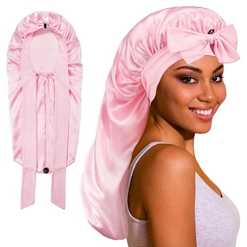 ROYBENS Long Bonnet Satin Hair Silk Bonnet for Sleeping Women, Silky Bonnets for Women with Tie Band, Sleep Cap for Braids Curly Hair - Image 1