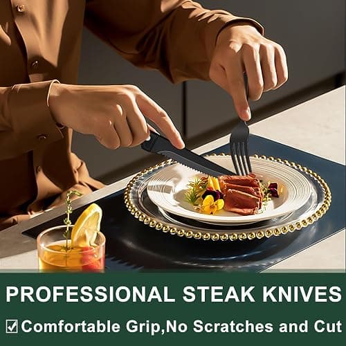 Black Heavy Duty Silverware Set, 24-Piece Stainless Steel Flatware Set with Steak Knives for 4, Food-Grade Tableware Cutlery Set, Utensil Sets for Home Restaurant, Mirror Finish, Dishwasher Safe thumbnail 4