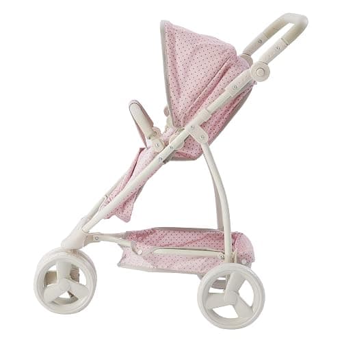 Olivia's Little World 2-in-1 Convertible Baby Doll Stroller with Retractable Canopy, All-Terrain Wheels, and Adjustable Handle, Cream and Pink with Gray Polka Dots thumbnail 7