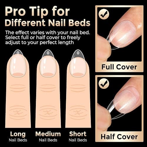 Short Almond Nail Tips: 504pcs Tri-Layer Core Soft Gel Nail Tips, Pre-Etched Short Fake Nails, 12 Sizes Half Matte Full Cover Clear Press on Nails Extension DIY Home for Flat & Natural Nail Beds thumbnail 9