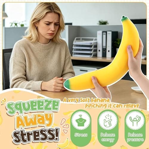 18In Giant Banana Squishy, Jumbo Squishy Banana Big Realistic Banana Moldable Soft Squeeze Large Slow Rising Stress Ball for Anxiety Stress Party Favor for Adults, Office Desk & Home thumbnail 5