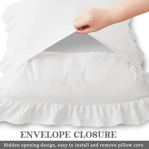 KKJIAF Ruffle Pillow Cases Standard Size Set of 2, Ruffled Pillow Covers with Envelope Closure, Wrinkle Resistant Pillowcases 20" x 26", Ruffled Pillow Shams, White thumbnail 5