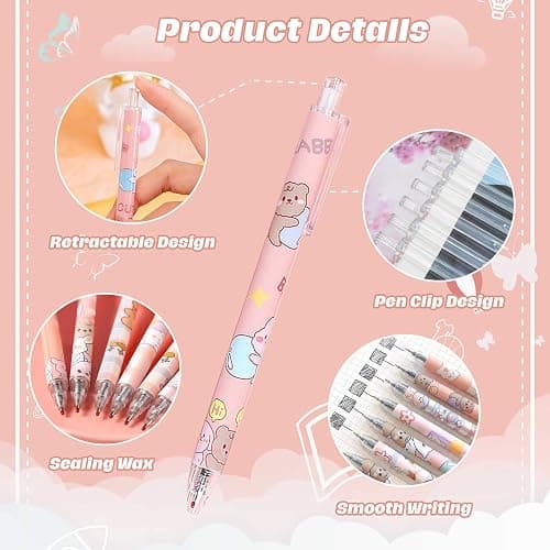 TACYKIBD 6Pcs Retractable Gel Ink Pens, Cartoon Kawaii Cute Bear Gel Pens, 0.5mm Black ink Smooth Writing Pens Student Supplies for Kids Girl Women Writing Journaling Taking Notes School Office thumbnail 3