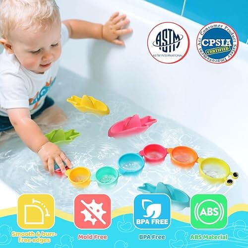 11 PCS Toddler Bath Toys for Kids Ages 1-3 Baby Shower Toys Mold Free Bathtub Toys for 12-18 Months Pool Water Table Sand Toys Stacking Cups & Floating Boats for Kids 2-4 Christmas Stocking Stuffers thumbnail 4