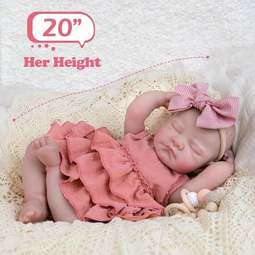 Aori Realistic Reborn Baby Dolls - 20" Lifelike Sleeping Newborn Girl with Magnetic Pacifier, Poseable Limbs, Hand-Painted Skin, Soft Body for Girls 3+ thumbnail 6