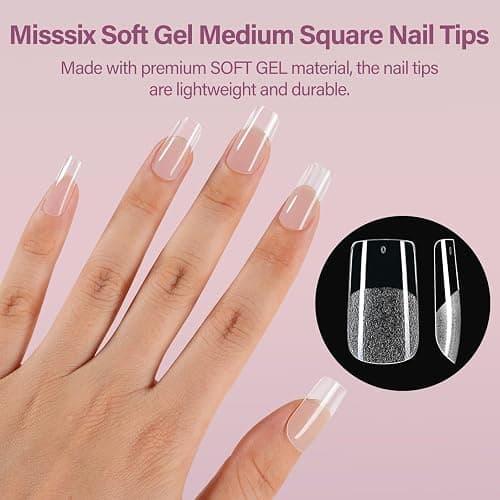 Misssix Medium Square Gel x Nail Tips Kit, 216Pcs Pre Etched Clear Nail Tip | Full Cover False Nail 9-in-1 Gel Glue and Portable Mini U V Nail Lamp for Women 12 Sizes thumbnail 3