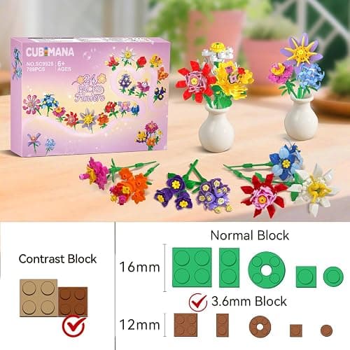 24 Pack Flowers Valentines Party Favors for Kids Building Set - 789PCS Flowers 3.6MM Mini Building Block Toy for Valentines Day Classroom Prize Stocking Stuffer Birthday Return Gift for Girl Boy 6+ thumbnail 8