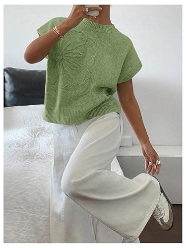SOLY HUX Women's Short Sleeve Sweater 3D Floral Sweaters Pullover Tank Tops Knit Vest Trendy Fashion Clothing thumbnail 5