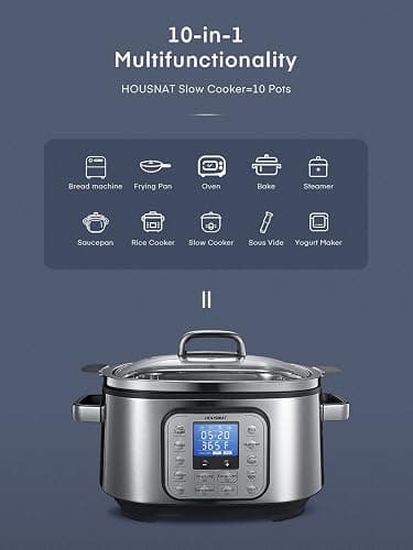 HOUSNAT Slow Cooker, 10 in 1 Programmable Pressure Cooker, 304 Stainless Steel Rice Cookers, Yogurt Maker, 6 QT Sous Vide, Delay Start, Adjustable Temp& Digital Time for Large Families or Entertaining thumbnail 2