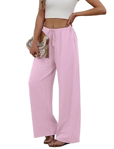 Sampeel Wide Leg Pants for Women Flowy Palazzo Drawstring Elastic Waist Trousers with Pockets Summer Beach Vacation Clothes thumbnail 4