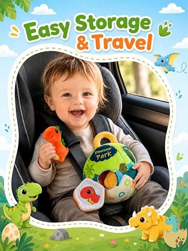 Baby Toys 6-12 Months - Soft Baby Stuffed Dinosaur with 5 Sensory Dinos | Rattle, Crinkle Paper, Squeaker, Mirror, Montessori Plush Toys for Toddlers 0-3 Years Old - Christmas Birthday Gift thumbnail 4