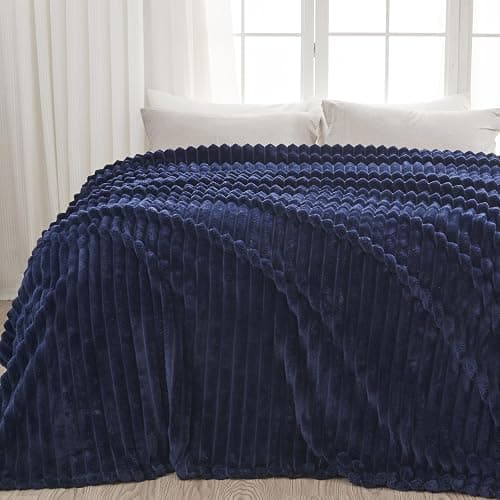 NEWCOSPLAY Super Soft Throw Blanket Dark Navy Premium Silky Flannel Fleece 3D Ribbed Jacquard Lightweight Bed Blanket All Season Use (Dark Navy Ribbed, Throw(50"x60")) thumbnail 10
