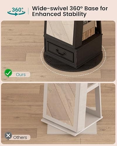 Vlsrka Mirror Jewelry Cabinet Standing with Lights, Lockable, Swivel, Black | Standing Jewelry Armoire with Full Length Mirror, Large Jewelry Organizer Storage with Foldable Makeup Shelf, 3 LED Lights thumbnail 6