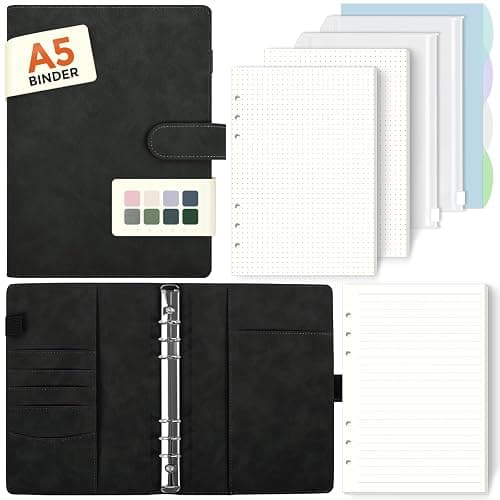 SKYDUE A5 Ringbuch, Ringbuch A5 Nachfüllbar,135 Blätter Nachfüllpapier, Notizbuch Mit Bindertaschen, a5 Binder Für Schulnotizen Und Reisetagebücher (Schwarz) - Image 1