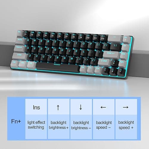 MageGee Portable 60% Mechanical Gaming Keyboard, MK-Box LED Backlit Compact 68 Keys Mini Wired Office Keyboard with Red Switch for Windows Laptop PC Mac - Black/Grey thumbnail 5