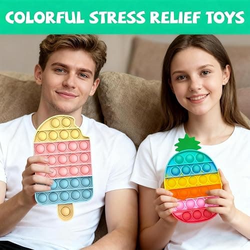 4 Pcs Fidget Toys, Rainbow Push Bubble Fidget Toys Ice Cream Toy Pineapple Squeeze Toys Set for ADHD Autism Stress Relief Toy Gift thumbnail 6