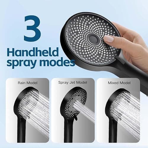 Shower Head,10 Inch High Pressure Rain Shower Head with Handheld Spray Combo, Adjustable Dual Rainfall Shower Head - Showerhead Comb Set with Extension Arm - 60 Inch Long Shower Hose（Black） thumbnail 6