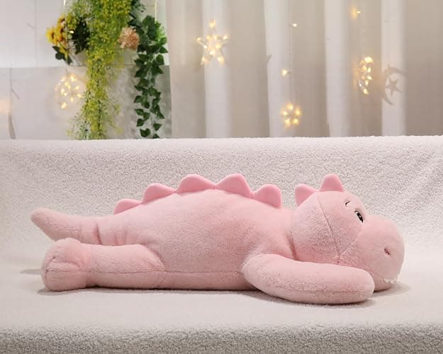 XMV 31 inch 5 lbs Dinosaur Weighted Stuffed Animals, Large Weighted Plush Animal, Cute Plush Toy Pillow, Soft Dino Plushie Gifts for Adults, Kids, Boys and Girls (Pink) thumbnail 2