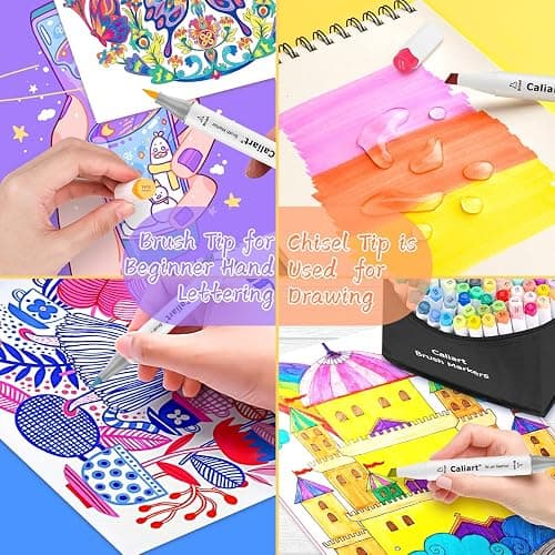 Caliart Alcohol Markers Brush Tip, 51 Colors Dual Tip Artists Coloring Markers Set Brush & Chisel, Permanent Alcohol Based Colored Sketch Pens, Art Supplies Gifts for Adults Drawing Illustration thumbnail 6