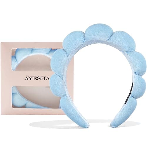 Ayesha Spa Headband for Women Sponge Headband for Washing Face Clouds Soft Hairband Makeup Headbands for Women Girls Shower Makeup Skincare (Blue) - Image 1