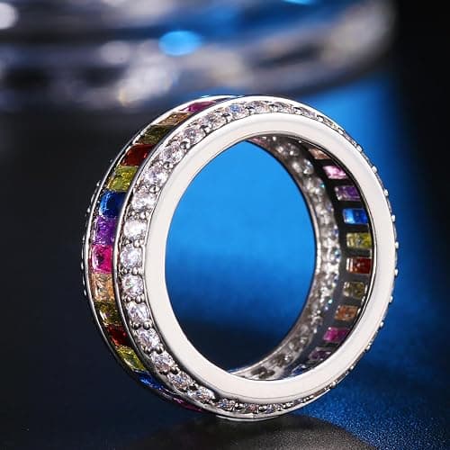 Hermosa Silver Ring for Women Wide, Multicolor Band Baguette Gemstone Rings, Silver Knuckle Women Rings Set Jewelry Size 6-12 thumbnail 6