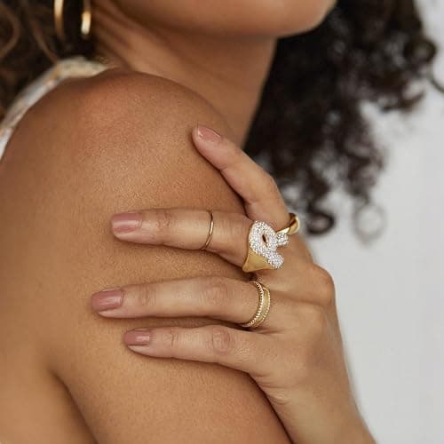 KissYan Bubble Initial Ring for Women, 14k Gold Plate Balloon Jumbo Letter Rings Open Adjustable Dainty Pave CZ Personalized Fashion Trendy Statement Jewelry Gift thumbnail 3