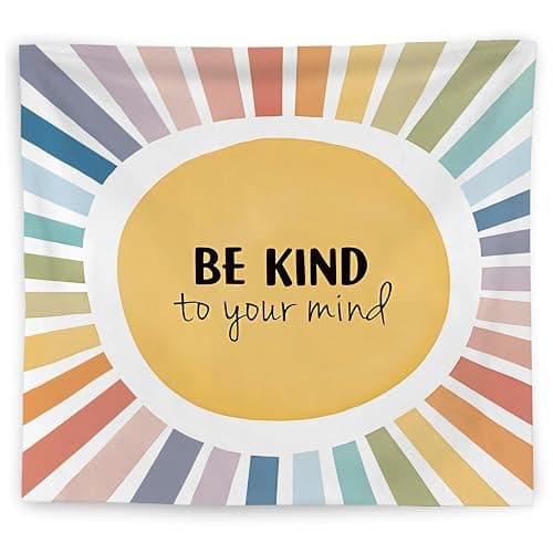WNAGT Boho Colorful Sunshine Be Kind to Mind Inspirational Tapestry Wall Hanging, Motivational Mental Health Wall Blanket Decor for Counseling Office Therapy Office Bedroom Living Room, 50x60 Inch - Image 1