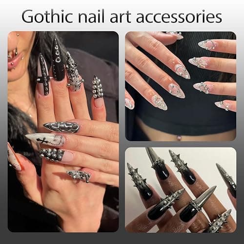UWETIME Goth Nail Charms Metal Charms for Nails Studs Black Silver Punk | 3 Boxes thumbnail 5