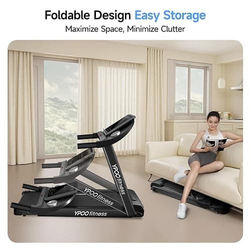 YPOO Treadmills for Home, Folding Treadmill with 8% Incline, 12km/h Walking Pad Foldable, Low Noise Walking Treadmill with Large Running Area, LED Display, 136kg Weight Capacity thumbnail 9