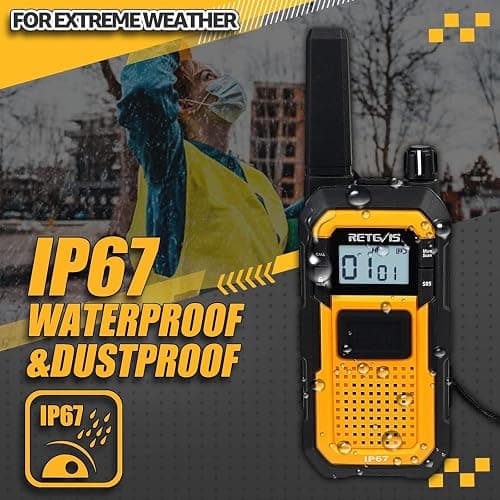Retevis RB48 Waterproof Walkie Talkies, Heavy Duty Two Way Radio, Advanced Triple Proof, Vibration Call, USB-C, SOS,2000mAh, NOAA, 2 Way Radio(2 Pack) Yellow thumbnail 3