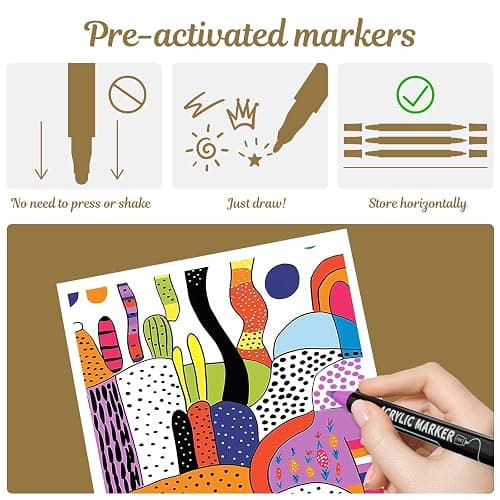 nauets 30 Colors Dual Tip Acrylic Paint Markers, Dot & Fine Tip Acrylic Paint Pens for Rock, Wood, Fabric, Canvas, Glass, Scrapbook, Paper, Ceramic, Egg, DIY Craft Art Gift- Classroom&School Supplies thumbnail 5