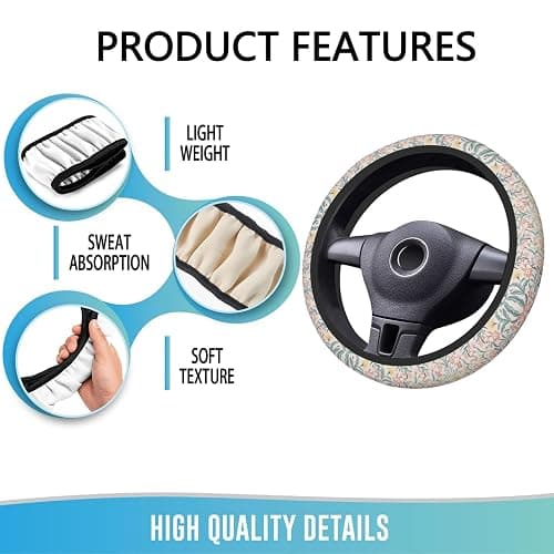 LOZUQII Elastic Steering Wheel Cover, 15 Inch Absorbing Sweat, Pink Flowers | Cute Car Accessories, Universal, Non-Slip, Breathable, for Woman thumbnail 5