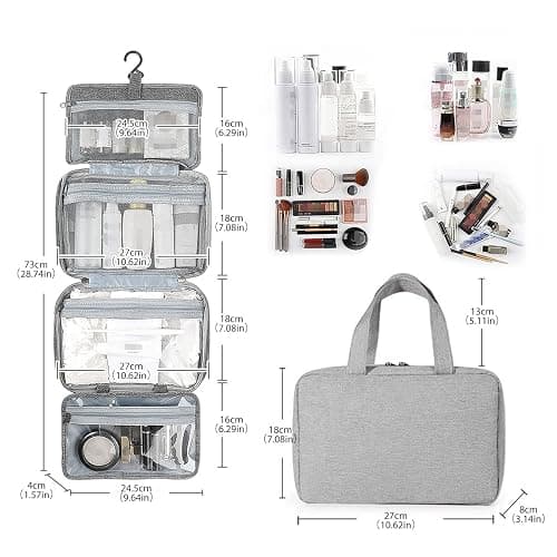 Hanging Toiletry Bag, Men & Women Travel Makeup Wash Bag, Portable Cosmetic Bag Waterproof Multifunctional Travel Organizer for Women, Men, Girls, Business Trip (Grey) thumbnail 3
