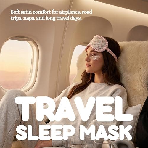 Satin Sleep Eye Mask - Floral Print - Pink | Soft satin sleep mask with adjustable strap for travel, naps, meditation, flights & restful sleep anywhere thumbnail 5