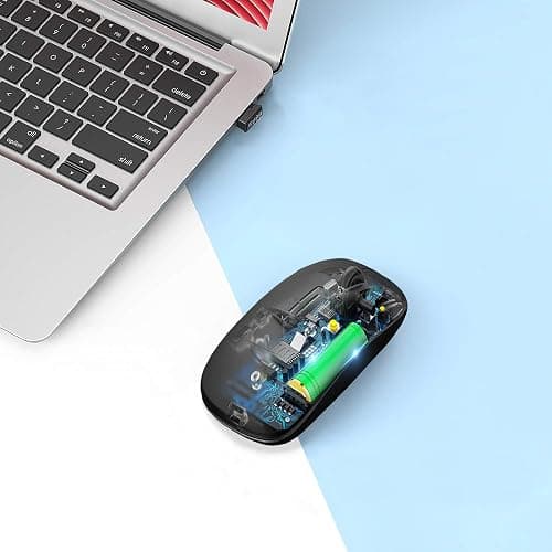 AIKOKOK Wireless Bluetooth Mouse, Rechargeable Dual Mode Mouse, Black | BT 5.2 & 2.4G USB Receiver, 3 Adjustable DPI,LED Lights,Slim,Silent,Portable Computer Mouse for Laptop,PC,MacBook,iPad,Tablet thumbnail 4