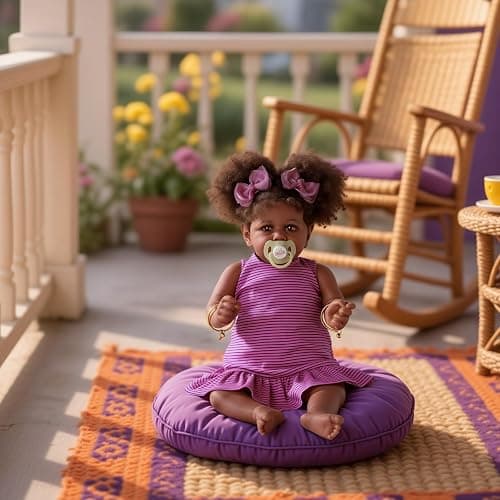 JIZHI Reborn Baby Dolls Black - 22 Inch Lifelike Soft Body Realistic-Newborn Baby Dolls Taupe Eyes Caramel Skin Tone Pink Striped Skirt Real Life and Toy Accessories Gift for Kids Age 3 thumbnail 2