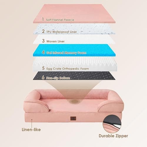EHEYCIGA Orthopedic Dog Beds for Extra Large Dogs, Waterproof Memory Foam XL Pet Bed with Sides, Non-Slip Bottom and Egg-Crate Foam Big Dog Couch Bed with Washable Removable Cover, Dusty Pink thumbnail 2