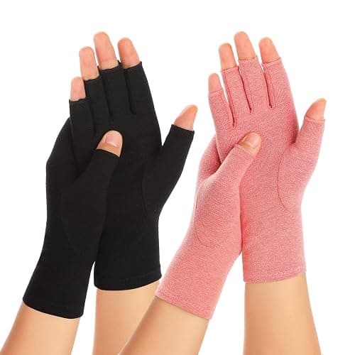 Zexhoor 2 Pairs Arthritis Compression Gloves for Women Men, Carpal Tunnel Pain Relief, Fingerless for Typing Both Hands - Medium - Black1+pink1 - Image 1