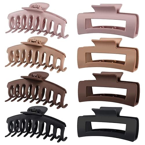 TOCESS Big Hair Claw Clips for Women - Neutral Large Claw Clip for Thin Thick Curly Hair 90's Strong Hold 4.33 Inch Nonslip Matte Jumbo Hair Clips (8 Pcs) - Image 1