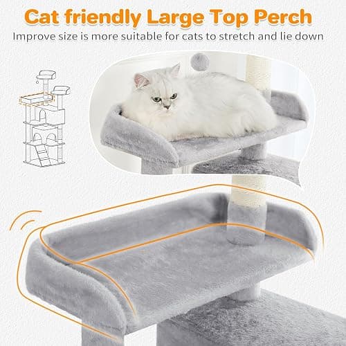 Made4Pets Cat Tree 54in Cat Tower for Indoor Cats Kitten Tree Multi-Level Cat Tree with 2 Condo Furniture Activity Center with Scratching Posts Funny Toys Kittens Pet Play House, Light Grey thumbnail 3