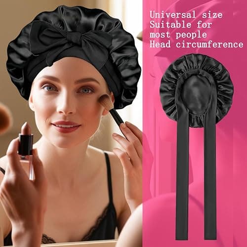 FOLAI Silk Bonnet for Sleeping,with Tie Band,Elastic Wide Band Cap,Satin Comfortable and Soft Breathable,Two Layered Satin Bonnet thumbnail 4