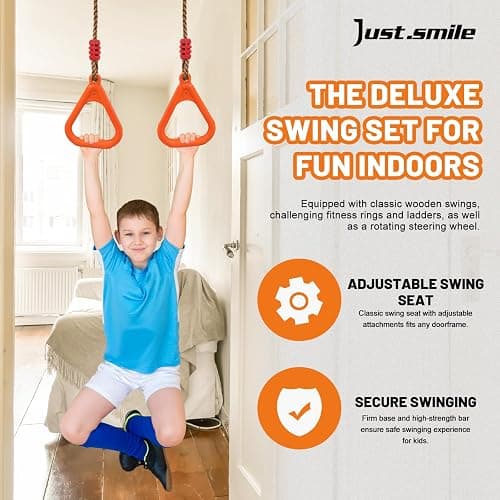 Doorway Swing mount for Kids & Door Pull Up Bar for Adults, Indoor Kid Swing with 4 Accessories, Multi-Function Doorway Gym, Fits Door Frame 24.41-30.51'' W x 3.94-6.69'' Thickness (Orange) thumbnail 4