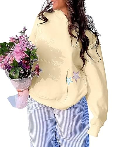 Cioatin Women Oversized Star Embroidery Graphic Hoodies Cute Y2K Aesthetic Long Sleeve Fleece Hooded Sweatshirt Fall Pullover thumbnail 2