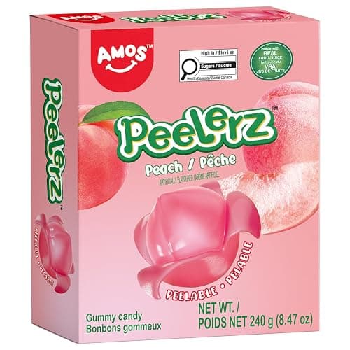 AMOS Peelerz Gummy Peach Candy, Naturally Flavored Peelable Fruit-Shaped Easter Candy, 8.47oz Box with 10 Individual Packs – Fun Peeling Gummy Made with Real Juice - Image 1