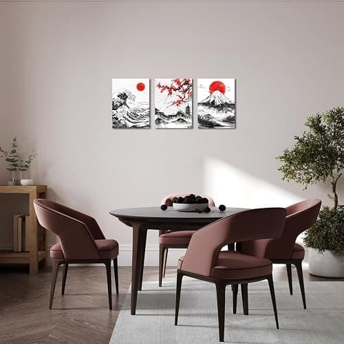 Saypeacher Japanese Ink Wall Art Mount Fuji Picture Prints The Great Wave Off Kanagawa Painting Cherry Blossom Artwork thumbnail 5
