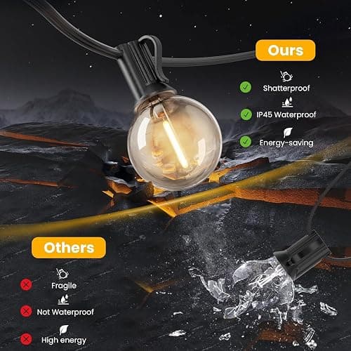 TAICORE Outdoor String Lights with G40 Clear Globe Bulbs, Black Cord, Waterproof LED Edison Filament Decorative Lighting for Patio, Garden, Backyard (G40 Bulbs, 13FT) thumbnail 4