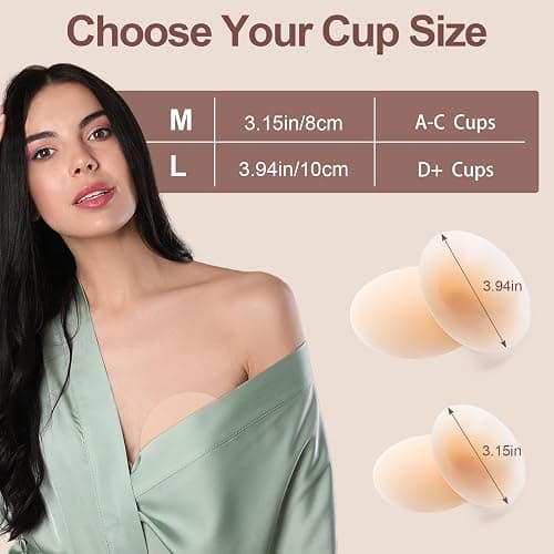 Nipple Covers for Women-2 Pairs, Sticky Bra, Adhesive Pasties for Dress | Skin-friendly Silicone Material, Ultra-thin, Reusable After Hand Washing, Extra Round Cloth Pad thumbnail 6