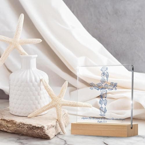 Inspirational Christian Seashell Cross Decor Mightier Than The Waves of The Sea Psalm 93:4 Gifts for Nursery Teen Room Bible Verse, Summer Beach Christian Bible Verse Art Decor for Beach House thumbnail 5