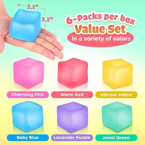 Fidget Toy Stress Cube 6 Pack - Squishy Fidget Toys for Relaxation, High Density Gel Filled, Fidgets for Classroom, Sensory Calming Toys for Kids Adults Children Teens thumbnail 2